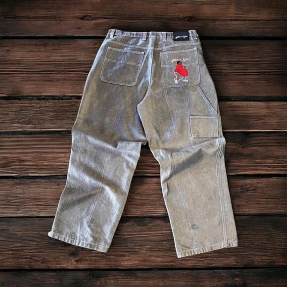 Platinum Fubu Fat Albert Shiny Grey 90s Vintage Baggy Silver Metallic Size 38 - Picture 1 of 6